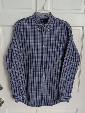 Ralph Lauren Navy and White Plaid Button-Down Shirt - Men's Size Large
